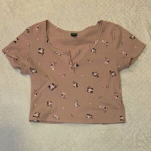 Wild Fable Pale Pink Floral Crop Top with Adjustable Buttons